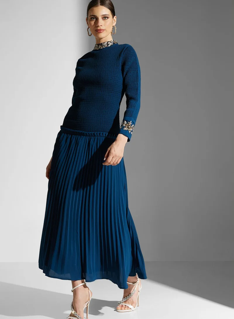 Threadz by Ajooni Plisse Embellished Dress
