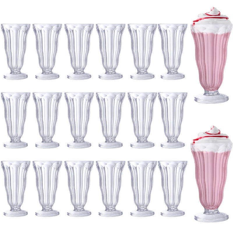 Mifoci 20 Pcs Milkshake Glasses 16 oz Old Fashioned Soda Glasses Footed Ice Cream Cups Clear Thick Plastic Fountain Cups for Juice Sundae Milk Tropical Drinks Party