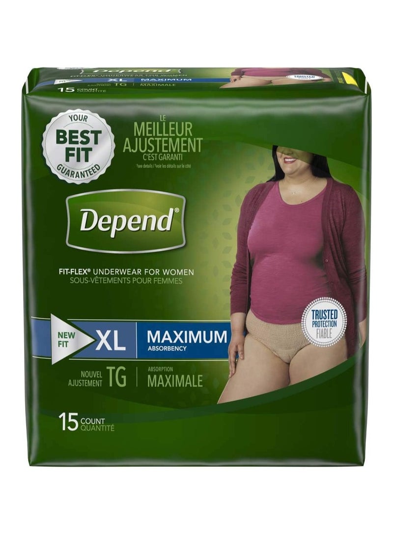 Depend FIT-FLEX Depend FIT-FLEX Incontinence Underwear for Women, X-Large Blush (15 Count) 