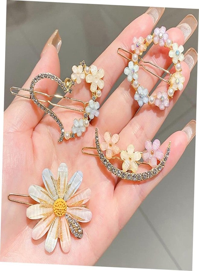 Calitate24 Metal Hair Clips Barrettes Pins For Women's Geometric Shape Hollow Hairpin Korean Clips Hair Clip Clamps,Pearl Metal Clips For Girls (Combo Pack Of 4 Exact Design), Multicolor - Image 1