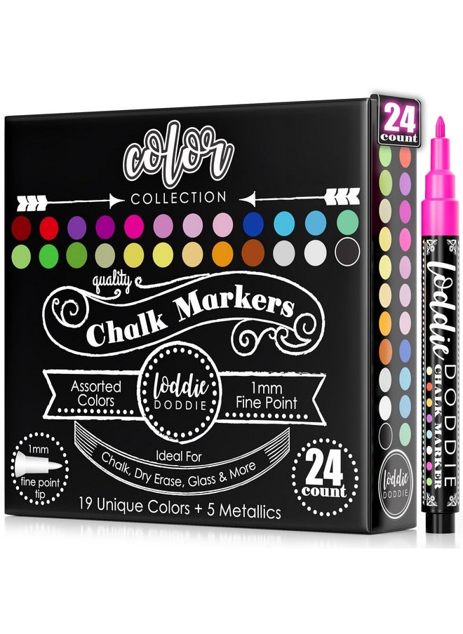 Loddie Doddie Loddie Doddie Liquid Chalk Markers - Pack of 24 Dust Free, 1mm Fine Tip, Erasable Ink for Blackboard, Windows and Glass - Chalkboard Markers  - Image 1