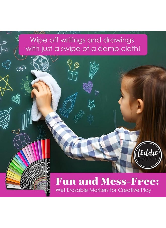 Loddie Doddie Loddie Doddie Liquid Chalk Markers - Pack of 24 Dust Free, 1mm Fine Tip, Erasable Ink for Blackboard, Windows and Glass - Chalkboard Markers  - Image 3