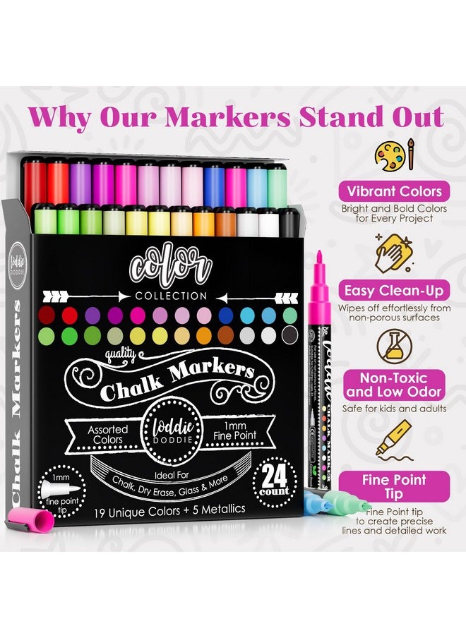 Loddie Doddie Loddie Doddie Liquid Chalk Markers - Pack of 24 Dust Free, 1mm Fine Tip, Erasable Ink for Blackboard, Windows and Glass - Chalkboard Markers  - Image 2