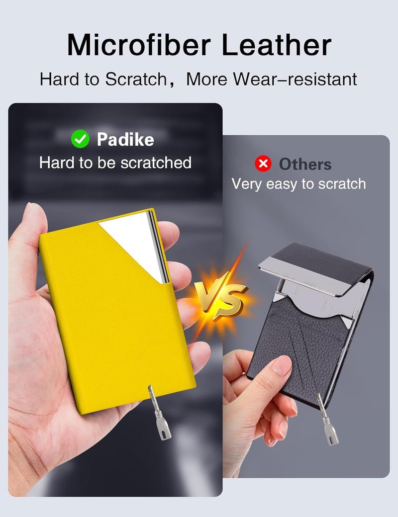 Padike Business Card Holder, Upgraded Leather Business Card Case Pocket Card Holders for Men or Women, Metal Slim Name Card Holder RFID Blocking Business Card Carrier with Magnetic Closure (Y-YE) - Image 3