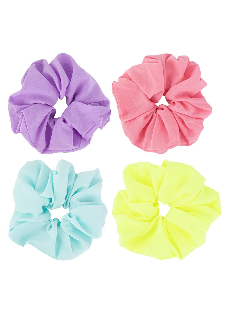 Framendino Framendino 4 Pack Neon Color Scrunchies Hair Scrunchy Elastics Ponytail Holder for 80s Women Girls 
