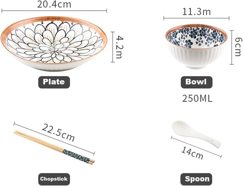 JENINA'S JENINA’S 14 Pieces Ceramic Bowls and Plates Set, with Chopstick and Spoon, Quality Porcelain, Dishwasher Safe, Japanese Style Dinnerware Set with Gift Box Packed - Image 3