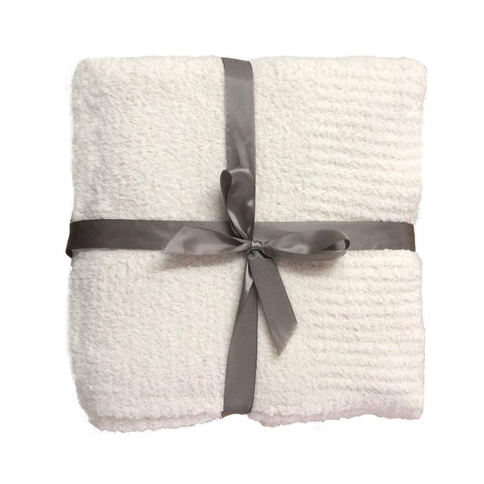 KNIT THROW BLANKET SUPER SOFT WARM BLANKET FOR COUCH LIGHTWEIGHT FLUFFY BLANKET FOR BED SOFA 60X80 INCHES CREAM