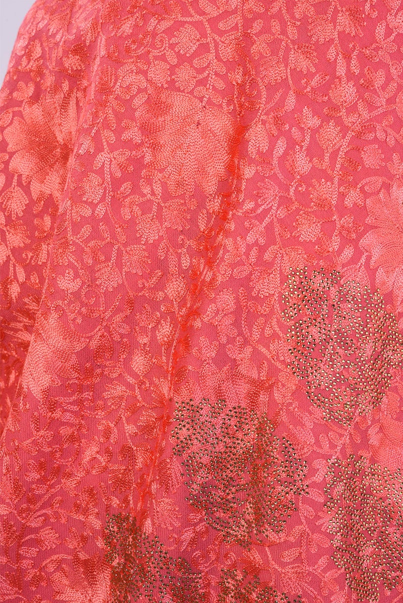 Pashmoda- Women's 100 % Pure Wool Swarosvki Crystal Shawl with Heavy Aari Embroidery Shawl, Luxury Paisley Design Shawls, Stoles, Wraps (Pink) - Image 3