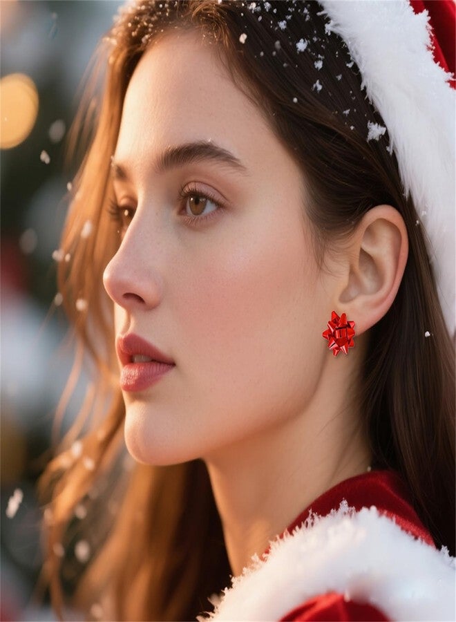 RLHRNDE 4 Pairs Christmas Bow Earrings Set for Women Red Green Xmas Bow Festive Holiday Earrings Interesting Clothing Matching Accessories Christmas Jewelry Gifts (Glossy Surface) - Image 2