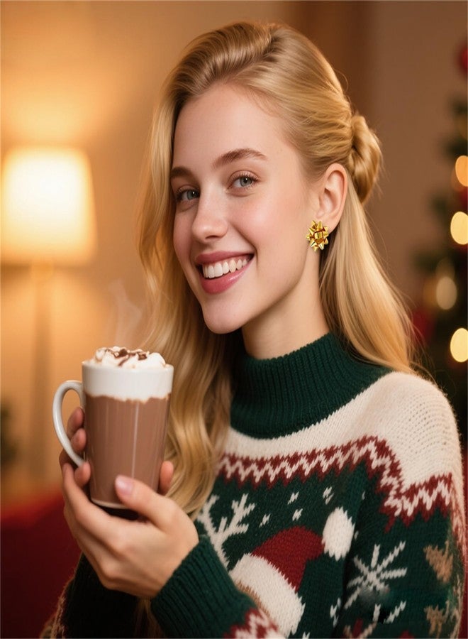 RLHRNDE 4 Pairs Christmas Bow Earrings Set for Women Red Green Xmas Bow Festive Holiday Earrings Interesting Clothing Matching Accessories Christmas Jewelry Gifts (Glossy Surface) - Image 3