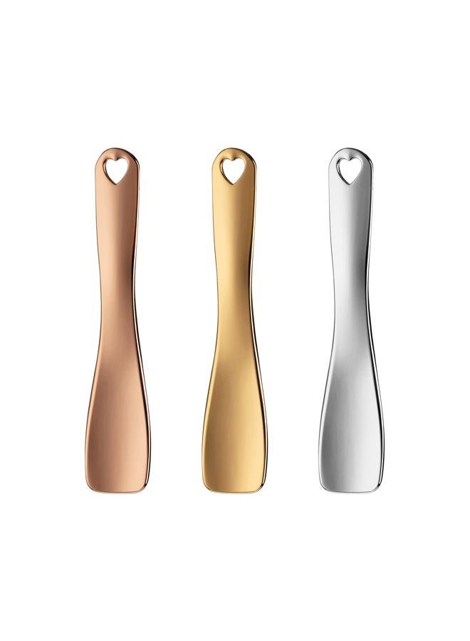 LISAPACK 3 Pack Metal Makeup Spatula, Mini Spoon Beauty Scoop for Mixing, Facial Cosmetic, Face Mask (Silver & Gold & Rose Gold) - Image 1