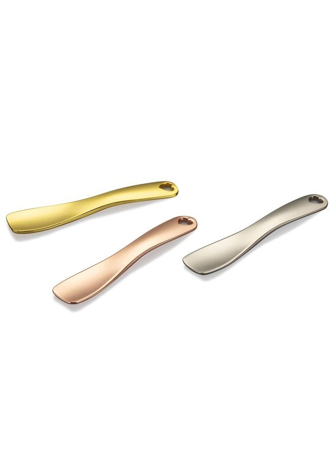 LISAPACK 3 Pack Metal Makeup Spatula, Mini Spoon Beauty Scoop for Mixing, Facial Cosmetic, Face Mask (Silver & Gold & Rose Gold) - Image 2