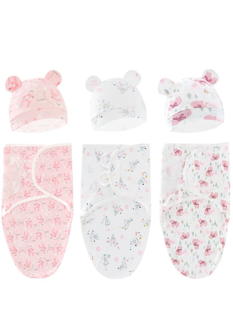 Baby Swaddle Blanket Wrap Cap Set Newborn Infant Sleep Sack With Caps 100% Breathable Cotton 0-6 Month