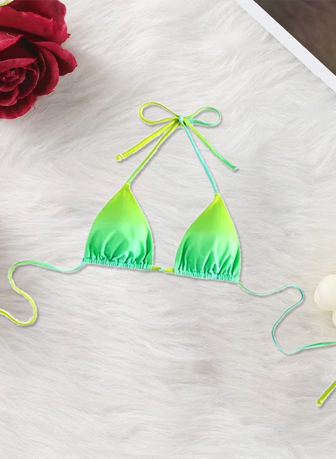 MARGOUN ملابس سباحة نسائية متوسطة الحجم من قماش شبكي مثلث الشكل، ملابس سباحة نسائية مزينة بشراشيب، ملابس سباحة نسائية، ملابس شاطئ، أخضر / M (الصدر 74/الخصر 66-70/الورك 80-82) - Image 3