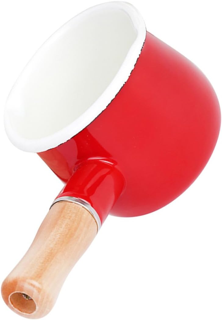 Enamel Milk Pot Butter Warmer with Handle Small Japanese Style Anti-scald Milk Pan for Food Preparation Red - Image 1