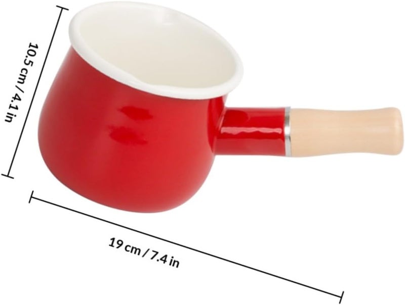 Enamel Milk Pot Butter Warmer with Handle Small Japanese Style Anti-scald Milk Pan for Food Preparation Red - Image 2