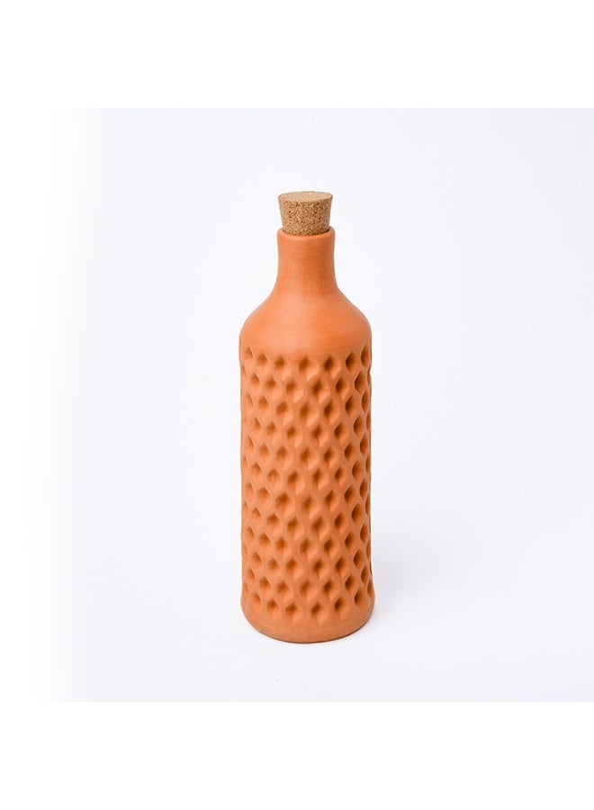 ارك زجاجة ARK من الطين الحراري بنمط شبكي ماسي سعة 1000 مل - زجاجة مياه مصنوعة يدويًا من الطين مع غطاء من الفلين - Image 3