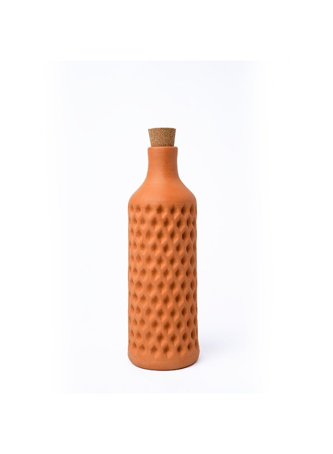 ارك زجاجة ARK من الطين الحراري بنمط شبكي ماسي سعة 1000 مل - زجاجة مياه مصنوعة يدويًا من الطين مع غطاء من الفلين - Image 1