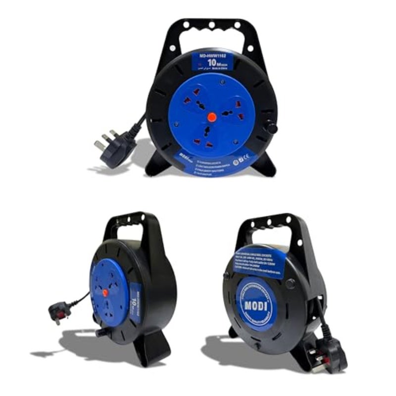 MODI Retractable 3-Way Extension Cord Reel With Power Button 2000 Watts For Home and Office Heavy-Duty PVC Cable 1.5 M Retractable Length 3 PCS UK Plug Outlets - Image 3