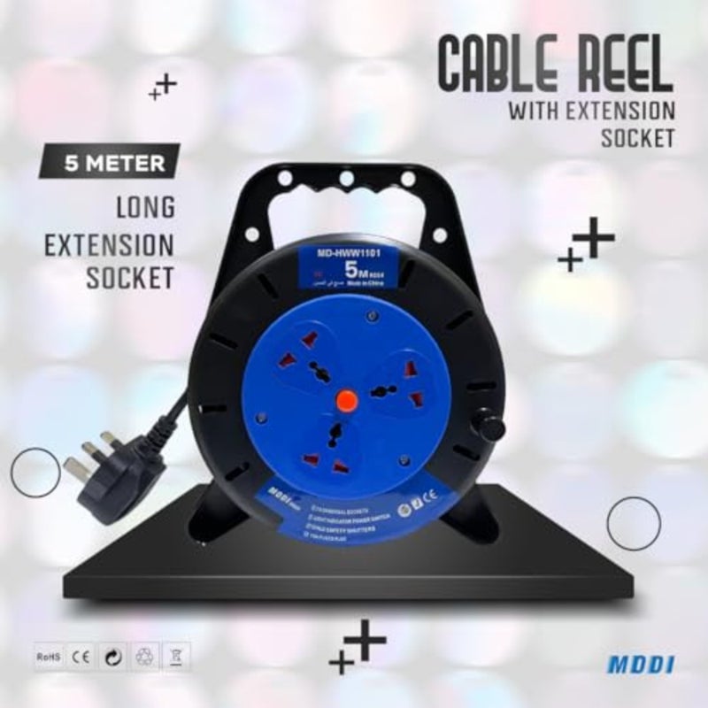 MODI Retractable 3-Way Extension Cord Reel With Power Button 2000 Watts For Home and Office Heavy-Duty PVC Cable 1.5 M Retractable Length 3 PCS UK Plug Outlets - Image 5