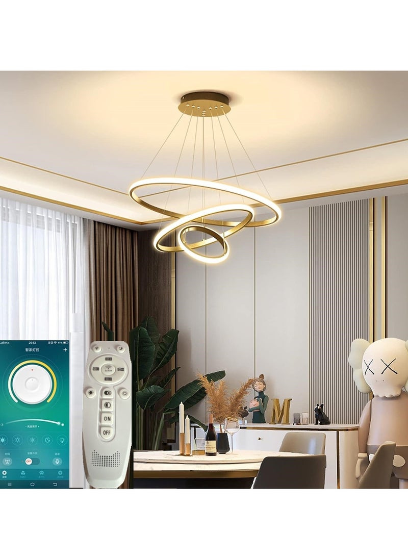 RATSAW Smart Modern LED Pendant Light 3 Rings Chandeliers Dimmable Contemporary Circular BT Wireless Smart APP 3 Color in 1 72W Chandelier Ceiling Pendant Light  - Image 1