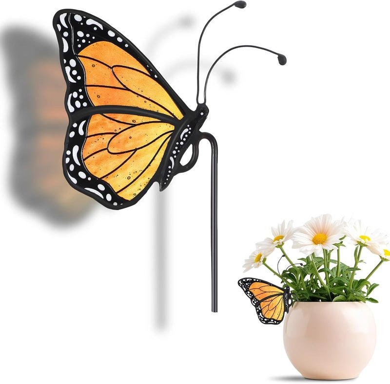 Geelin 1 Pc Stained Glass Butterfly Suncatcher Flower Pot Decoration Metal Plant Pot Hangers Colorful Butterfly Garden Yard Suncatcher Decor for Spring Home Indoor Outdoor Decor(Orange,Cute) - Image 1