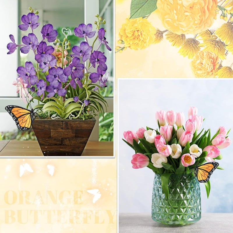Geelin 1 Pc Stained Glass Butterfly Suncatcher Flower Pot Decoration Metal Plant Pot Hangers Colorful Butterfly Garden Yard Suncatcher Decor for Spring Home Indoor Outdoor Decor(Orange,Cute) - Image 4