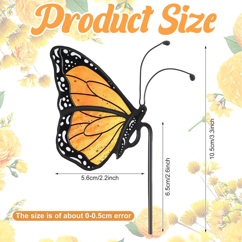 Geelin 1 Pc Stained Glass Butterfly Suncatcher Flower Pot Decoration Metal Plant Pot Hangers Colorful Butterfly Garden Yard Suncatcher Decor for Spring Home Indoor Outdoor Decor(Orange,Cute) - Image 2
