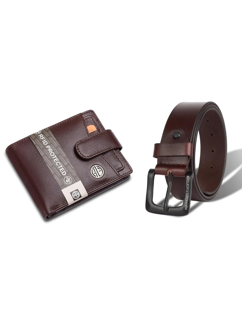 HAMMONDS FLYCATCHER Leather Men's Redhood Brown Wallet & Brown Belt Gift Combo |GS502_8001_LNBR (LCGW)