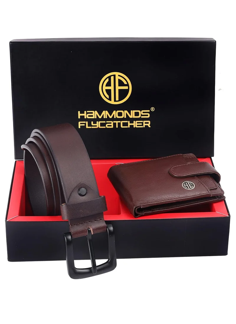 HAMMONDS FLYCATCHER Leather Men's Redhood Brown Wallet & Brown Belt Gift Combo |GS502_8001_LNBR (LCGW)