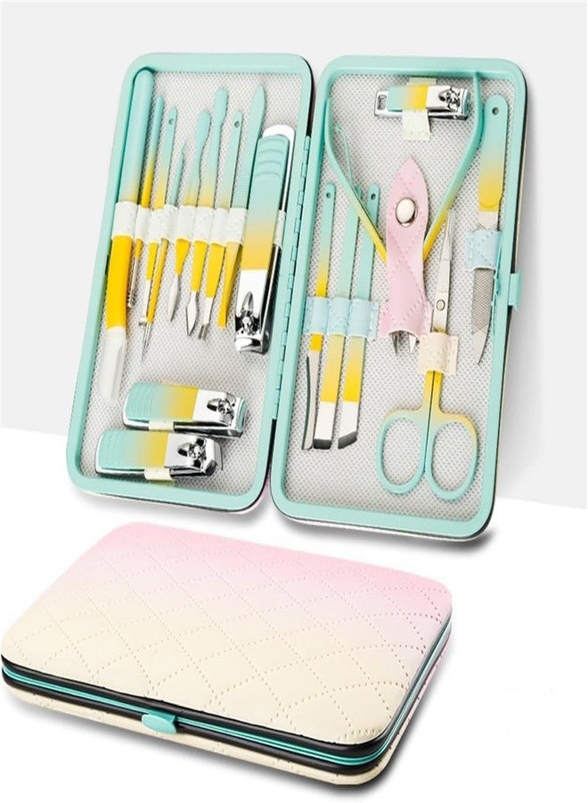 CHEFERYN 18 Piece Rainbow Manicure Kit - Stainless Steel Nail Tools Set with Travel Pouch - Complete Home Nail Care & Gift for Women - Image 3