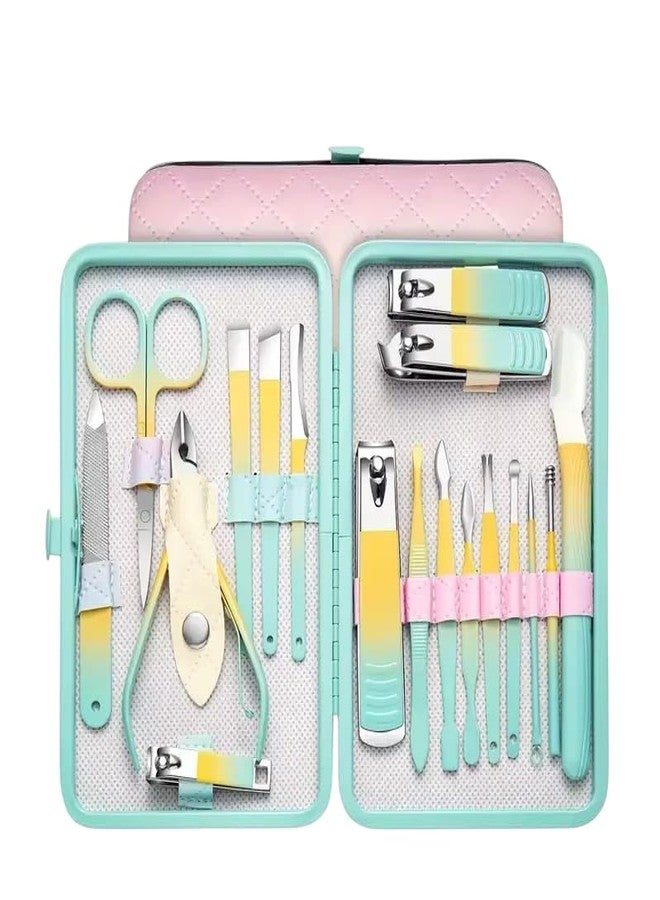CHEFERYN 18 Piece Rainbow Manicure Kit - Stainless Steel Nail Tools Set with Travel Pouch - Complete Home Nail Care & Gift for Women - Image 1