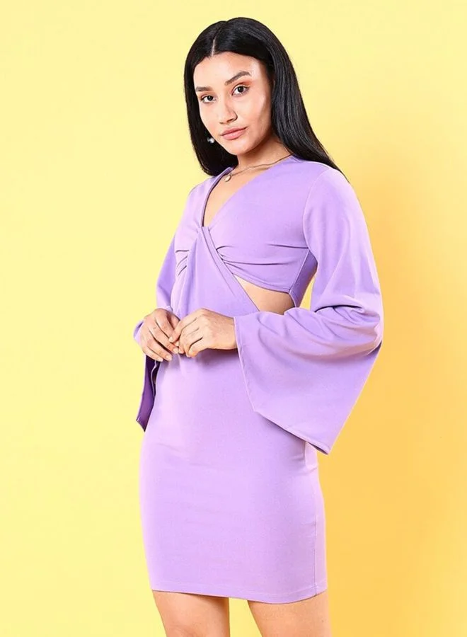 Freehand  Women Regular Fit Solid V-Neck Long Sleeve Knot Dress for Women | Best Price UAE