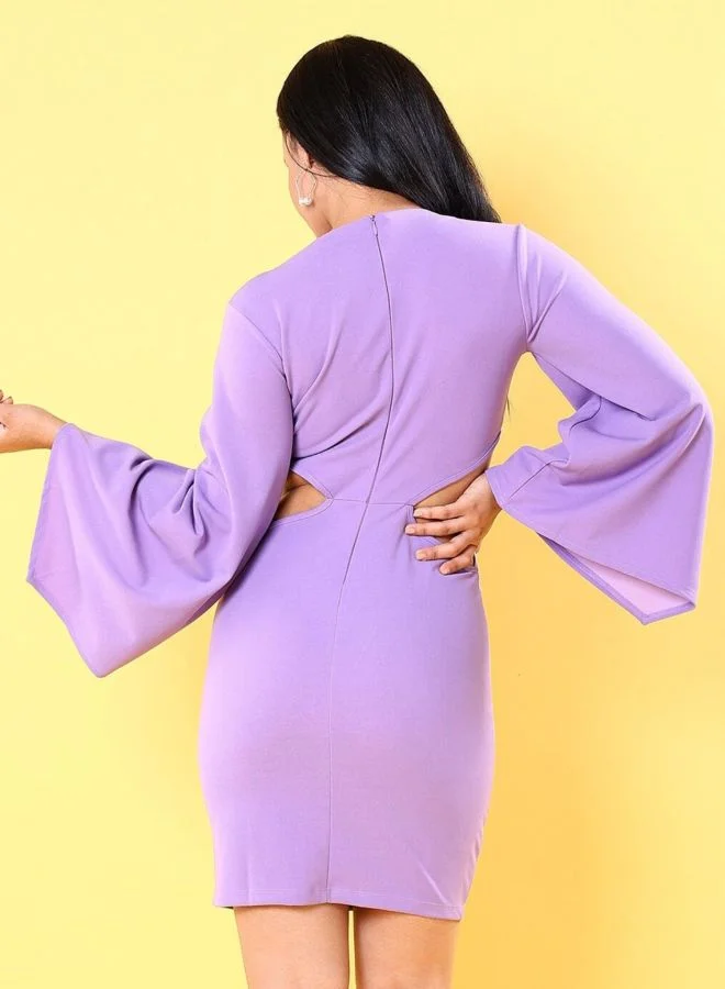 Freehand  Women Regular Fit Solid V-Neck Long Sleeve Knot Dress for Women | Best Price UAE