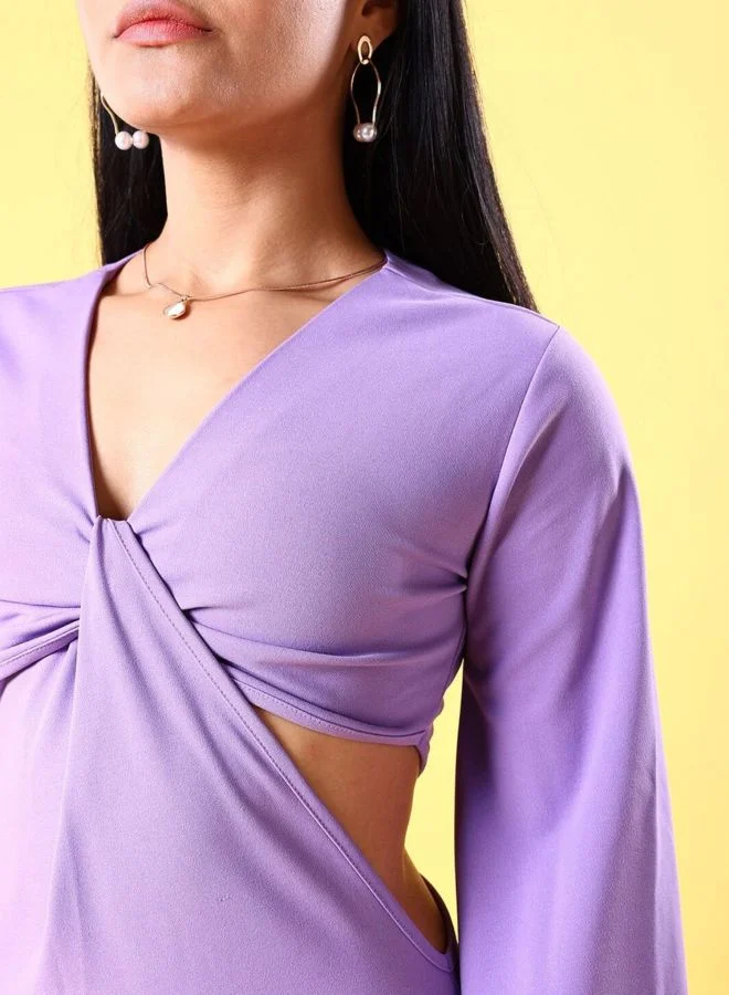 Freehand  Women Regular Fit Solid V-Neck Long Sleeve Knot Dress for Women | Best Price UAE