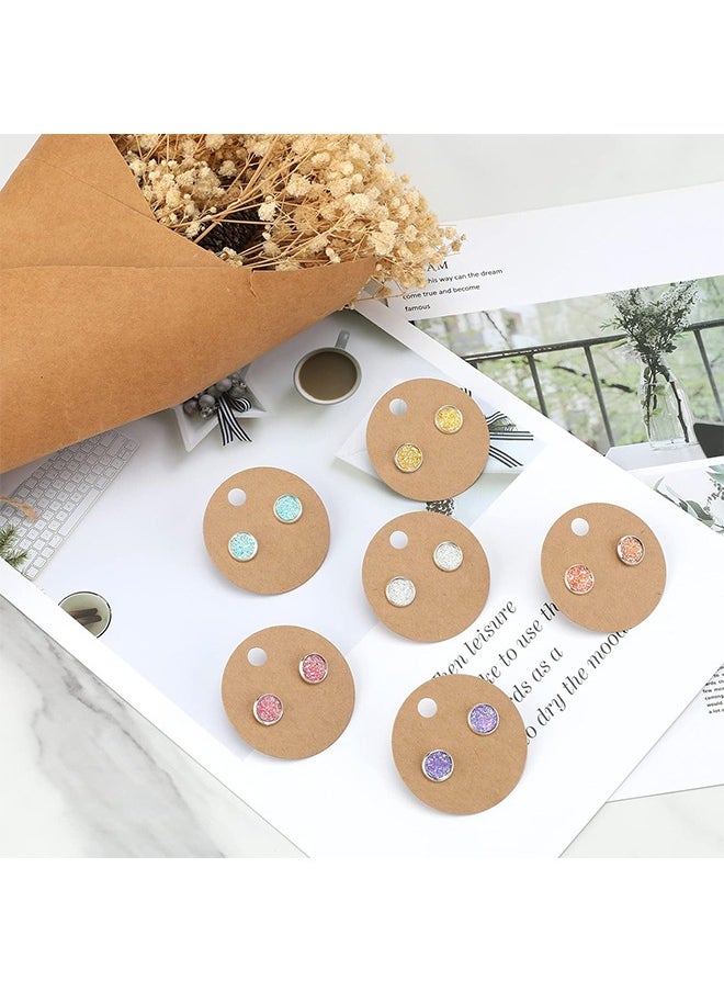 HS - Earring Display Card, Earring Card Stock, Wordless Kraft Stud Card, Earring Holder Label Round Earring Cardboard Holder For DIY Jewelry Display And Packaging, 100 PCS - Image 1