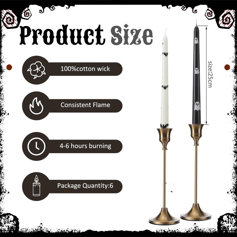 Conelist 6 Pcs Taper Candles 10 Inch Candle Sticks for Bachelorette Bridal Wedding Party Baby Shower Table Cake Decor(Butterfly Bat and Ghost,10 Inch,Black and White) - Image 2