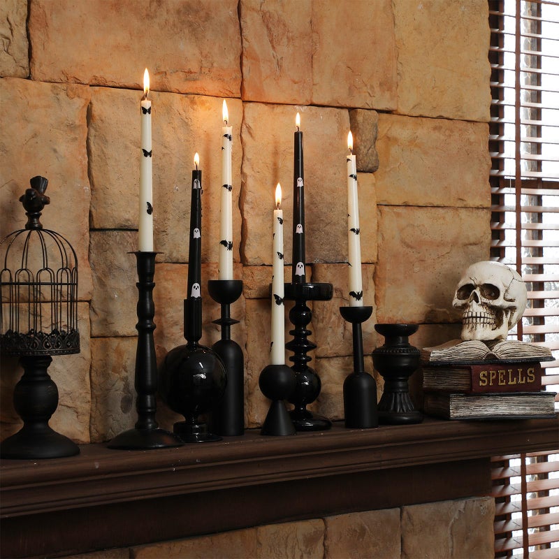 Conelist 6 Pcs Taper Candles 10 Inch Candle Sticks for Bachelorette Bridal Wedding Party Baby Shower Table Cake Decor(Butterfly Bat and Ghost,10 Inch,Black and White) - Image 3