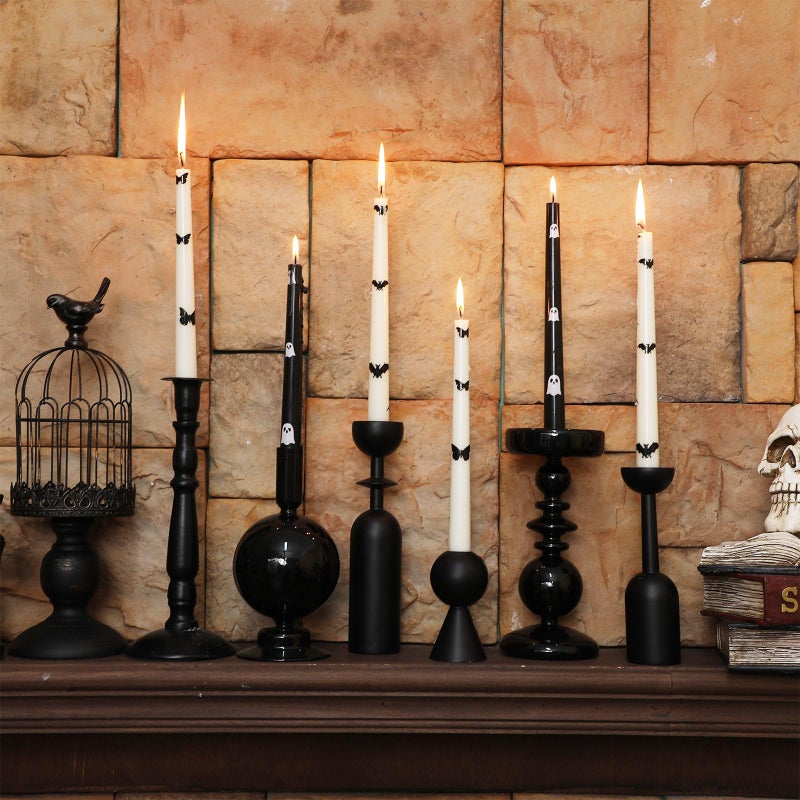 Conelist 6 Pcs Taper Candles 10 Inch Candle Sticks for Bachelorette Bridal Wedding Party Baby Shower Table Cake Decor(Butterfly Bat and Ghost,10 Inch,Black and White) - Image 1