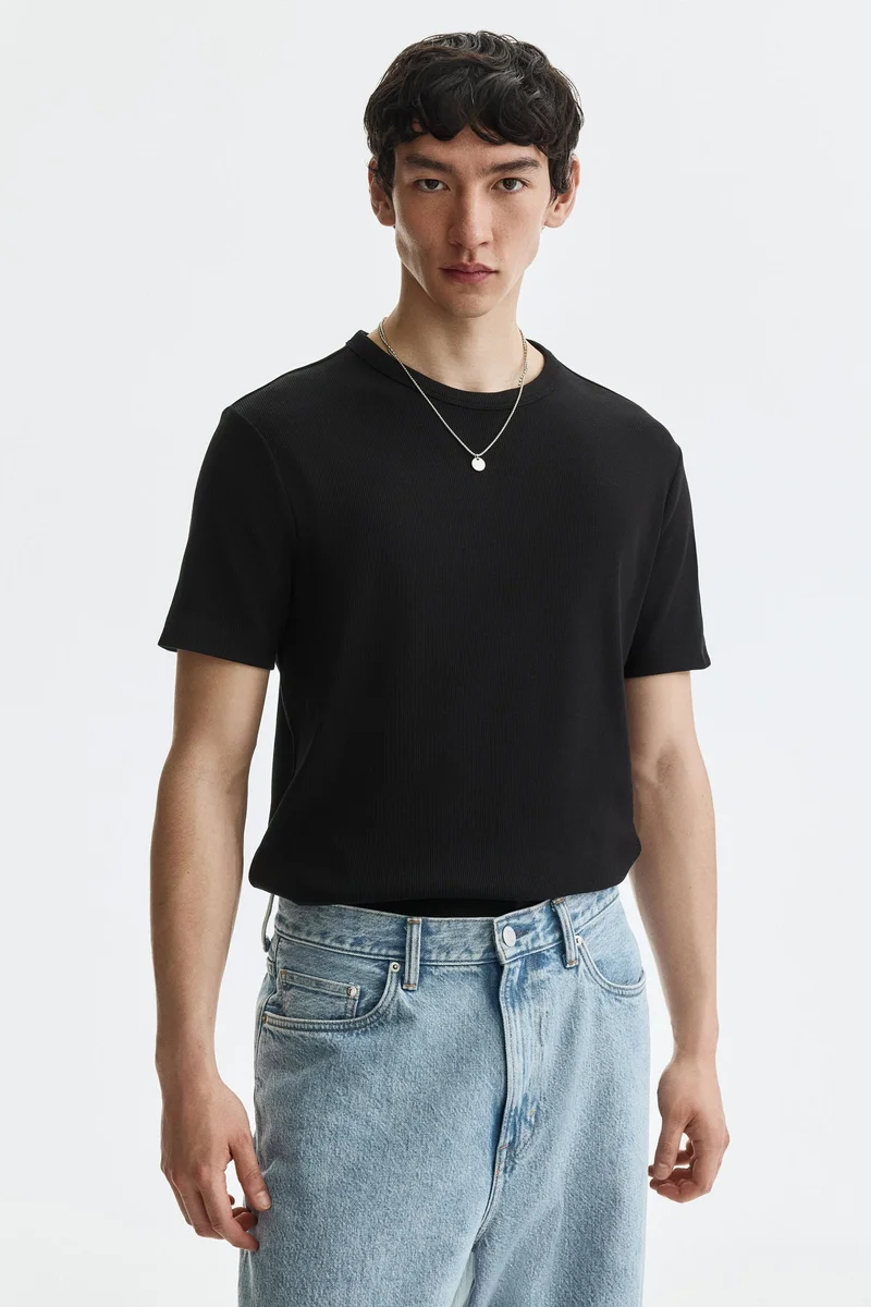 H&M Slim Fit Ribbed T-shirt