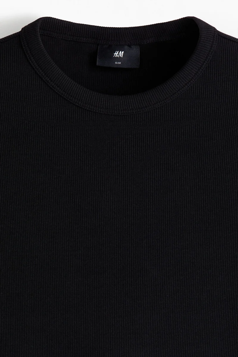 H&M  Slim Fit Ribbed T-shirt for Men | Best Price UAE