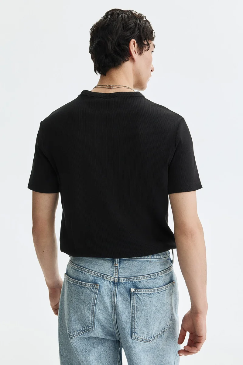 H&M  Slim Fit Ribbed T-shirt for Men | Best Price UAE