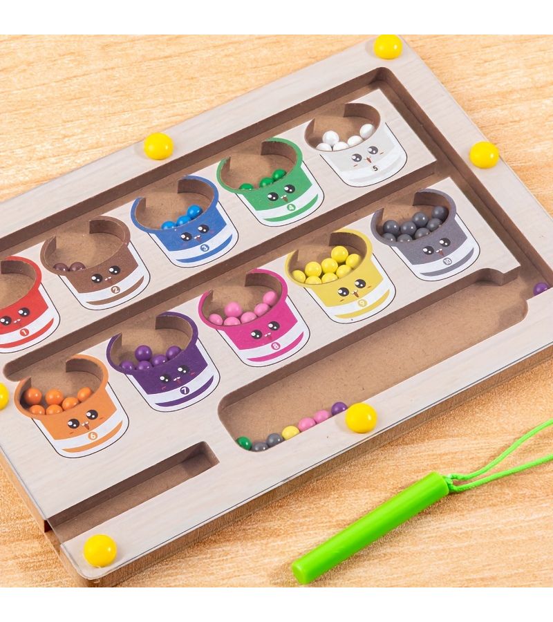 Children Wood Color Beads Puzzle Color Roll On Color Coded Sorting Activity Early Learning Educational Maze Game For Boys Girls Birthday Gift Color Recognition Motor Skills Development - Image 4