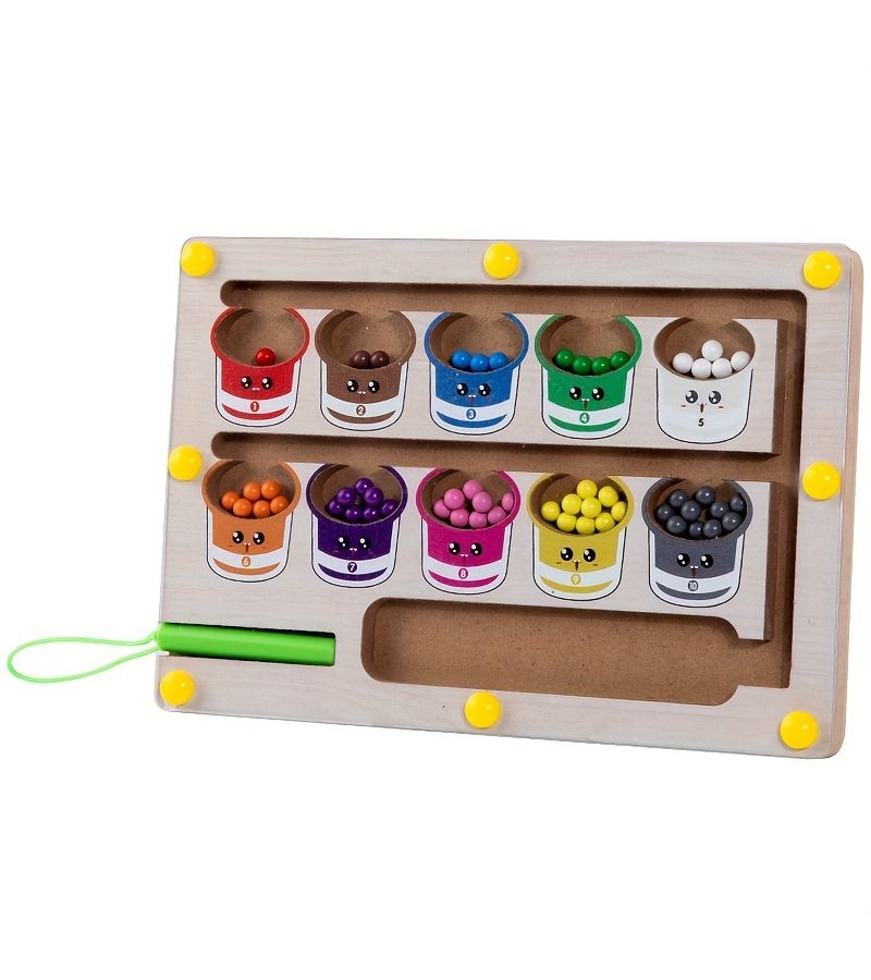 Children Wood Color Beads Puzzle Color Roll On Color Coded Sorting Activity Early Learning Educational Maze Game For Boys Girls Birthday Gift Color Recognition Motor Skills Development - Image 5