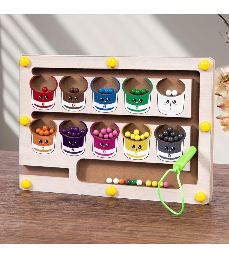 Children Wood Color Beads Puzzle Color Roll On Color Coded Sorting Activity Early Learning Educational Maze Game For Boys Girls Birthday Gift Color Recognition Motor Skills Development - Image 1