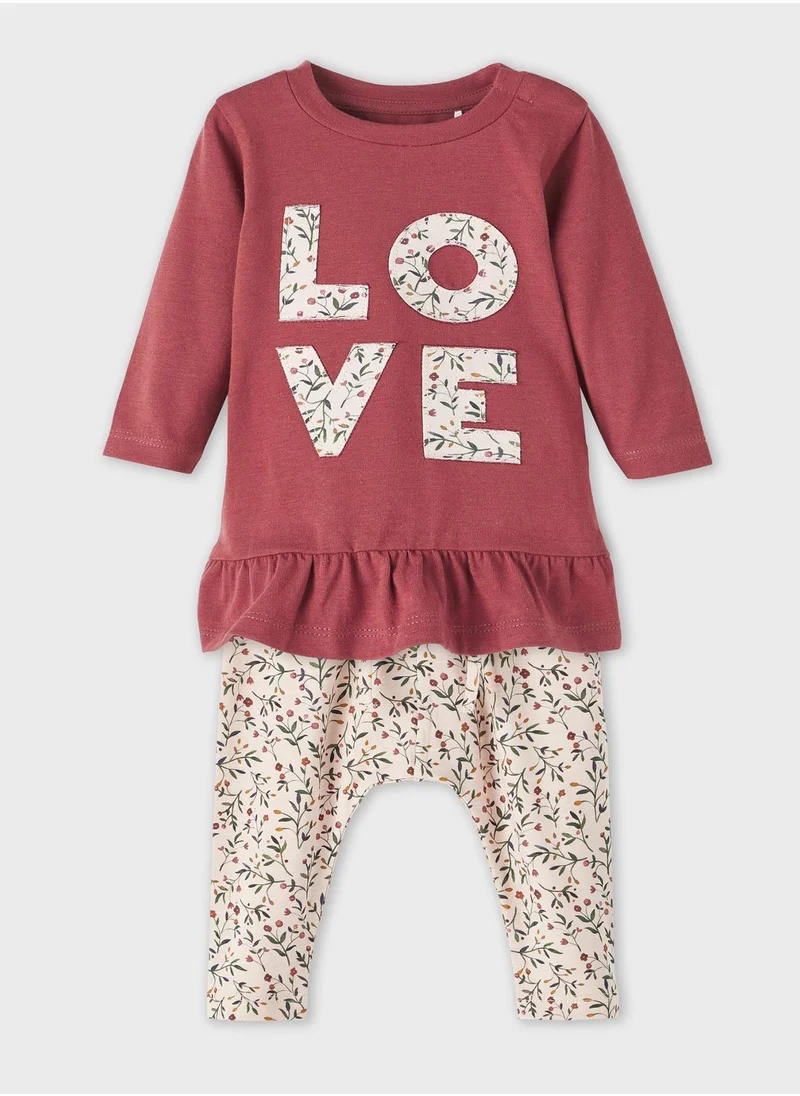 NAME IT Kids Text Print Top & Floral Sweatpants Set