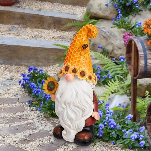Olekki Garden Gnomes Outdoor - Sunflower Gnome Statue with Solar LED Lights for Yard, Patio, Lawn Ornaments - Best Garden Gifts for Mothers Day, Housewarming, Festival - Image 2