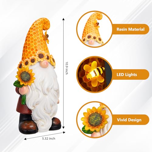 Olekki Garden Gnomes Outdoor - Sunflower Gnome Statue with Solar LED Lights for Yard, Patio, Lawn Ornaments - Best Garden Gifts for Mothers Day, Housewarming, Festival - Image 4