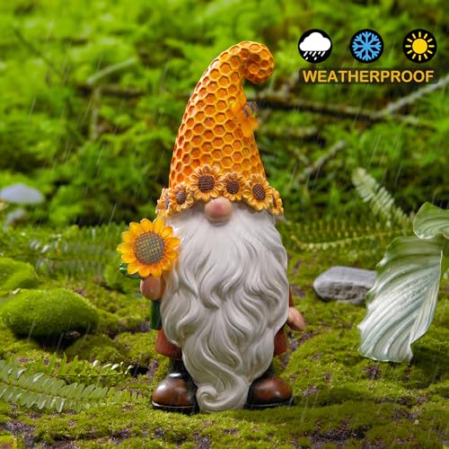 Olekki Garden Gnomes Outdoor - Sunflower Gnome Statue with Solar LED Lights for Yard, Patio, Lawn Ornaments - Best Garden Gifts for Mothers Day, Housewarming, Festival - Image 5