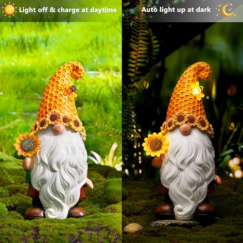 Olekki Garden Gnomes Outdoor - Sunflower Gnome Statue with Solar LED Lights for Yard, Patio, Lawn Ornaments - Best Garden Gifts for Mothers Day, Housewarming, Festival - Image 3